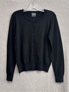 89th & Madison Black Button-Front Crewneck Cardigan
